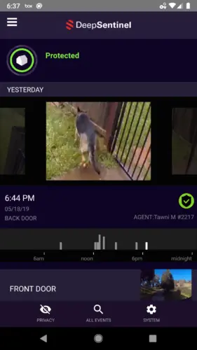 A DeepSentinel alert as it appears on the phone